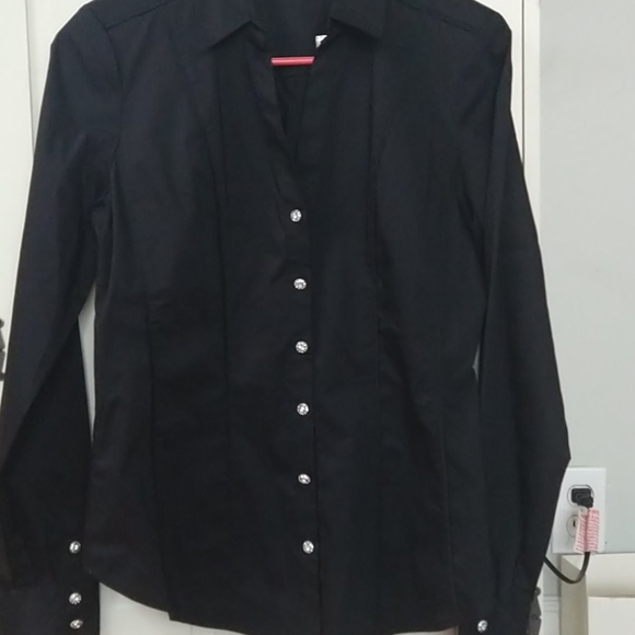 NWT NY&C Black Jewel Button-Up Blouse XS - Picture 3 of 5